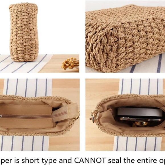 Women Small Straw Handbag Mini Summer Beach Purse Vacation Shoulder Bag - Picture 5 of 6